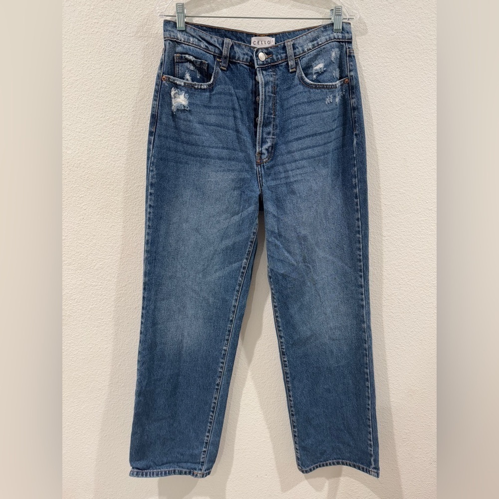 Cello Super High Rise Dad Denim Button Fly 100% Cotton Blue Jeans Size 11